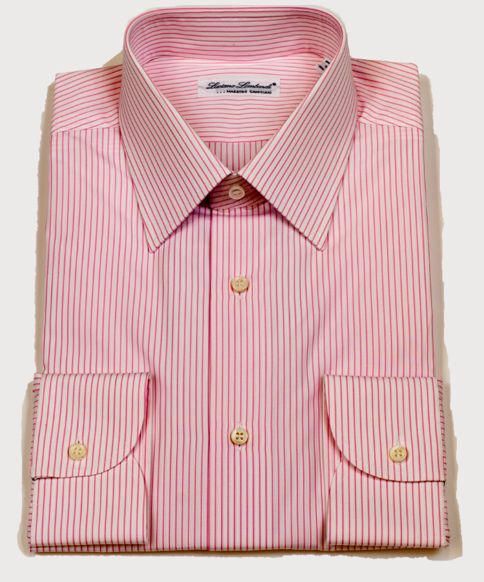 mens pink striped dress shirt Joseph & Feiss Mens Modern Fit Stripe Dress Shirt in Pink Spread Collar Wrinkle-Resistant Cotton Blend, Size 17 1/2 32/33